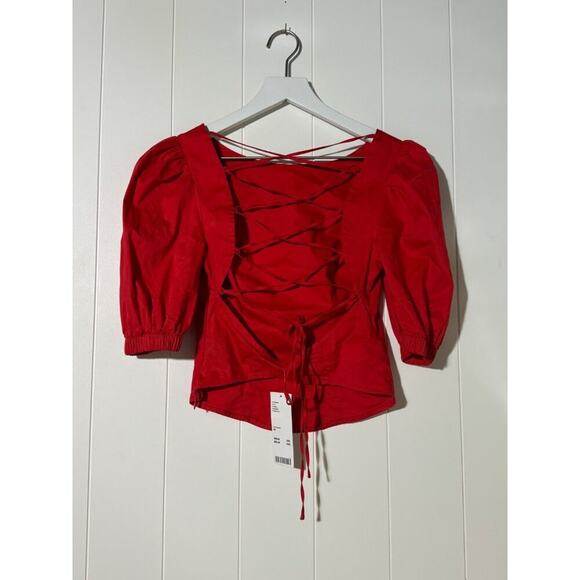 Urban Outfitters Shirt Women's Size XS NWT Strappy Back Puff Sleeve Red - Picture 1 of 14